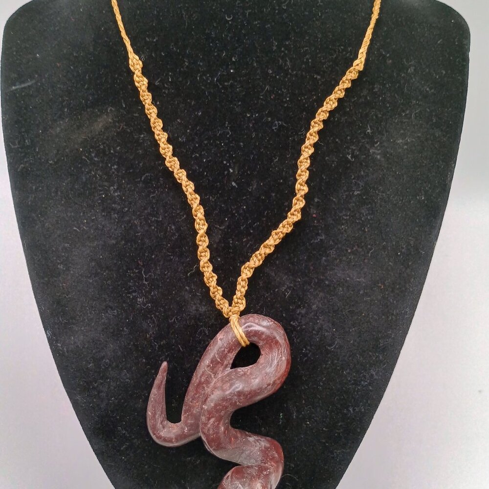 Carved Stone Snake Necklace Pendant Cord Peruvian Handicraft